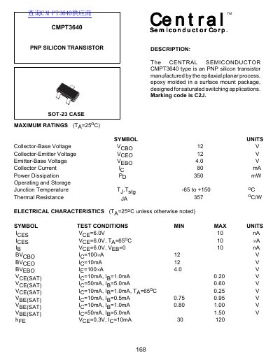Central Semiconductor Corp. CMPT3640 Datasheet - cover page
