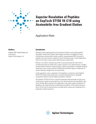 Agilent SepTech ST150 10-C18 Peptide Resolution Application Note