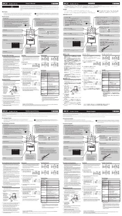 BOSS BC-2 Combo Drive Owner's Manual - cover page