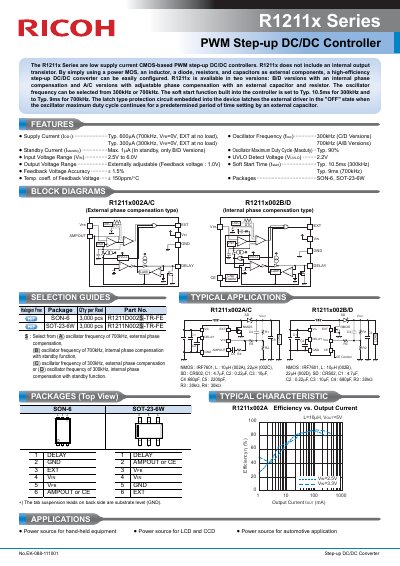 Ricoh R1211x Series PWM Step-up DC/DC Controller Datasheet - cover page