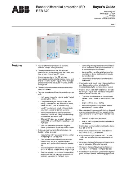 ABB REB 670 Busbar Differential Protection IED Manual - cover page
