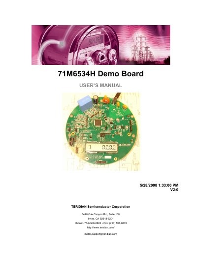 Teridian 71M6534H Demo Board User Manual - cover page