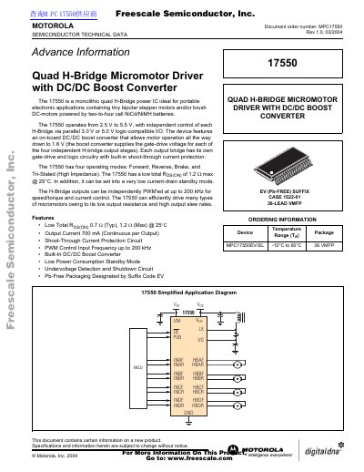 Motorola MPC17550 Quad H-Bridge Micromotor Driver Datasheet - cover page