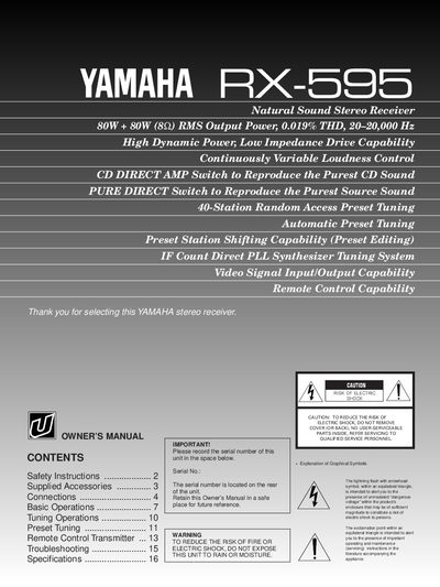 YAMAHA RX-595 Manual - cover page