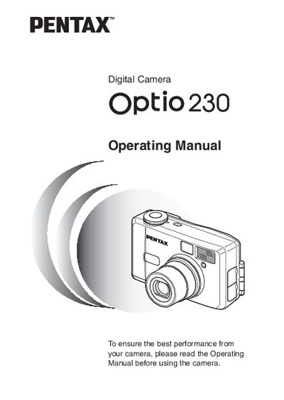 Pentax Optio 230 Digital Camera Operating Manual - cover page