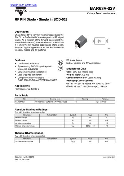 Vishay BAR63V-02V Datasheet - cover page