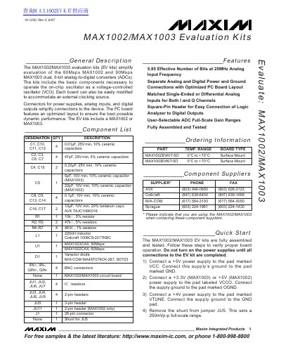 Maxim Integrated Products MAX1002/MAX1003 Evaluation Kits Quick Start Guide