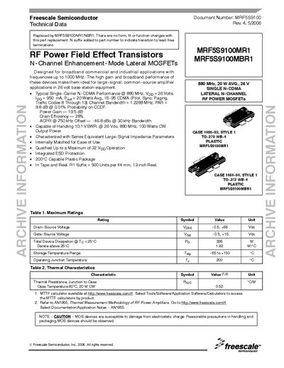 Freescale MRF5S9100MR1/MRF5S9100MBR1 Datasheet - cover page