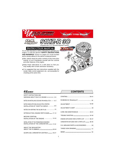 O.S. 91HZ-R F3C Engine Instruction Manual