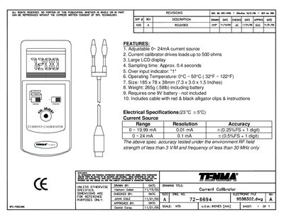 TENMA - CURRENT CALIBRATOR A SIZE 72-6694 95B8602.DWG  - cover page
