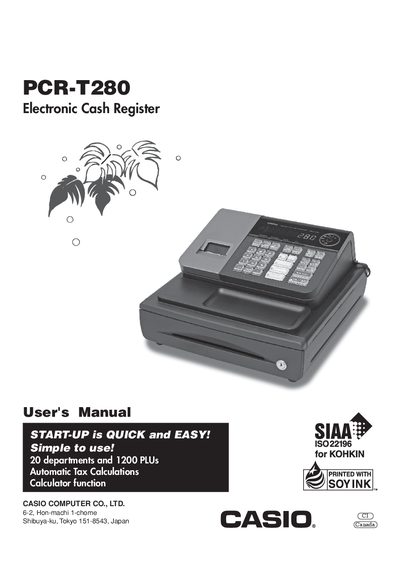 Casio PCR‑T280 Electronic Cash Register User Manual - cover page