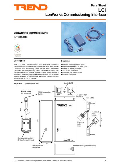 Trend LCI LonWorks Commissioning Interface Datasheet - cover page