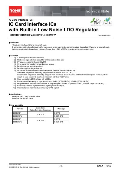 ROHM BD8919FV Technical Note - cover page