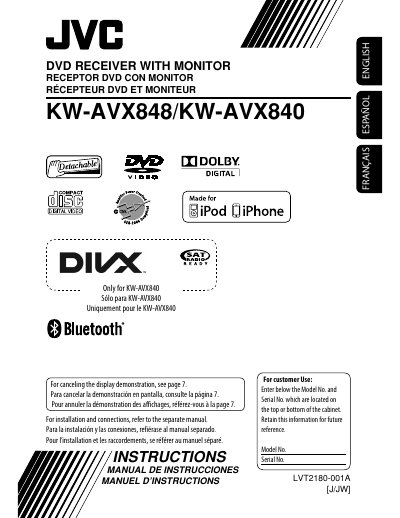 JVC KW-AVX848/KW-AVX840 DVD Receiver with Monitor User Manual - cover page