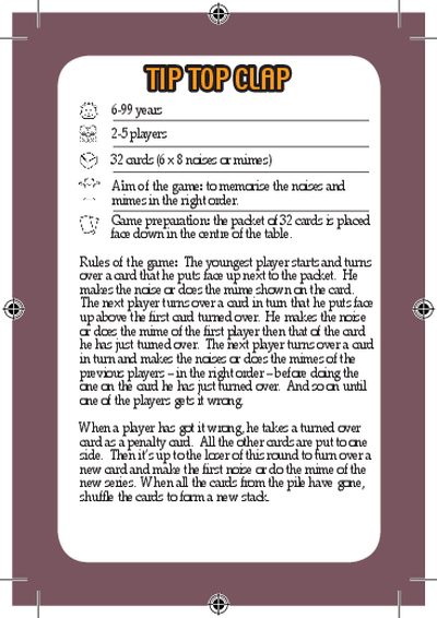 TIP TOP CLAP Game Rules - cover page