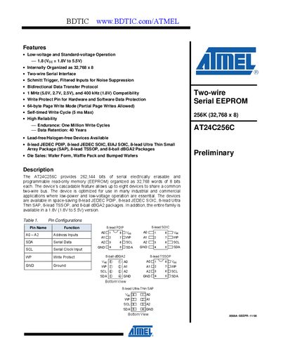 Atmel AT24C256C EEPROM Preliminary Manual - cover page