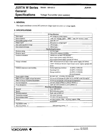 JUXTA WH4A/V Signal Conditioner General Specifications - cover page
