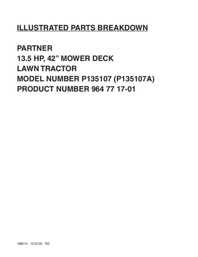 Partner P135107 (P135107A) Lawn Tractor Parts Breakdown - cover page