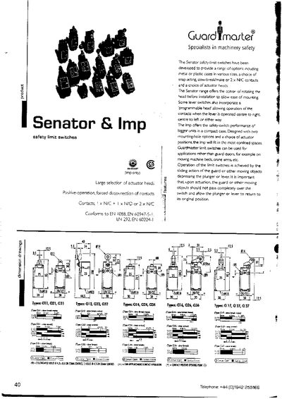 Senator Imp Safety Limit Switches Datasheet - cover page
