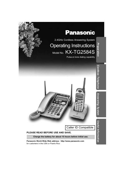 Panasonic KX-TG2584S Cordless Telephone Operating Instructions