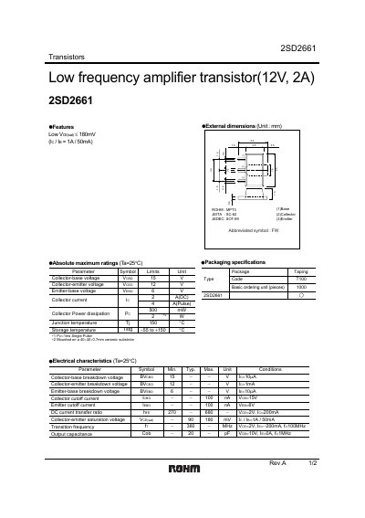 ROHM 2SD2661 Transistor Datasheet - cover page