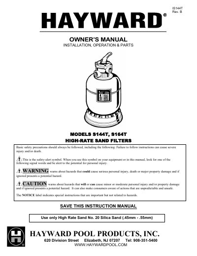 Hayward S144T/S164T High-Rate Sand Filter Owner's Manual - cover page