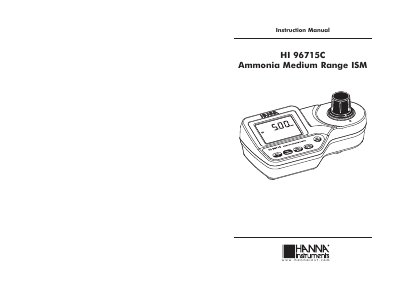 Hanna Instruments HI 96715C Ammonia Meter Instruction Manual - cover page
