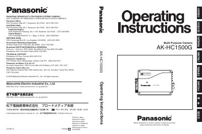 Panasonic AK-HC1500G Multi Purpose Camera Operating Instructions