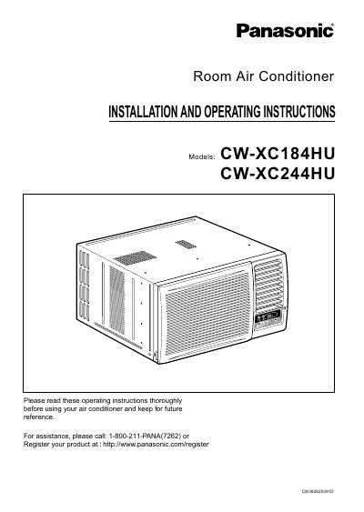 Panasonic CW-XC184HU/CW-XC244HU Room Air Conditioner Installation and Operating Instructions - cover page