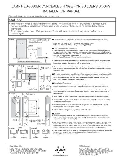 LAMP HES-3030BR Concealed Hinge Installation Guide - cover page
