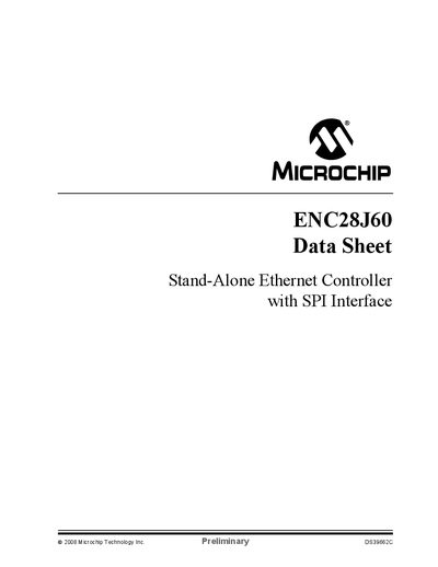 Microchip ENC28J60 Ethernet Controller Data Sheet - cover page