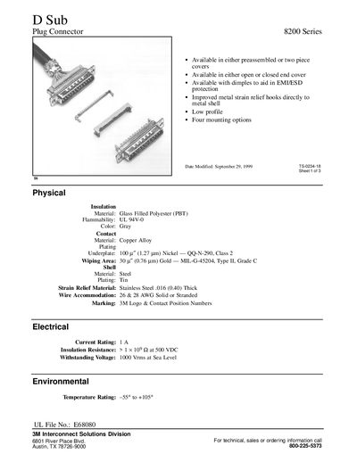 3M 8200 Series D Sub Plug Connector Datasheet
