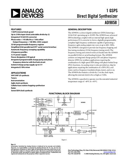 Analog Devices AD9858 Datasheet - cover page