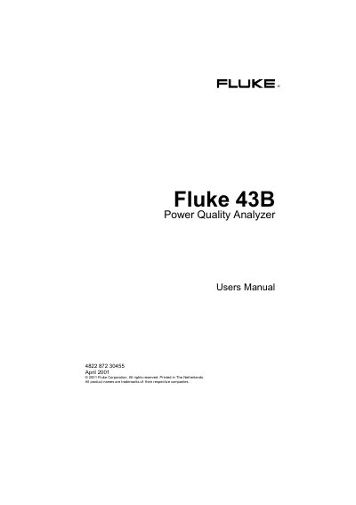 Fluke 43B Power Quality Analyzer User Manual - cover page