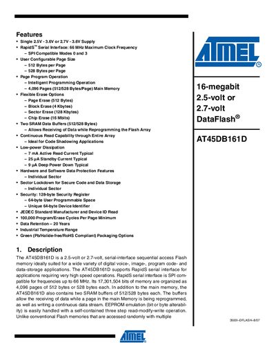 Atmel AT45DB161D Datasheet - cover page