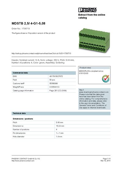 Phoenix Contact MDSTB 2,5/4-G1-05,08 Product Handbook - cover page
