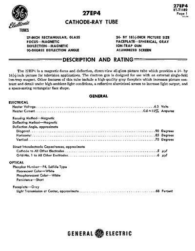 General Electric 27EP4 CRT Datasheet - cover page