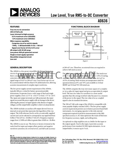 Analog Devices AD636 RMS-to-DC Converter Handbook - cover page