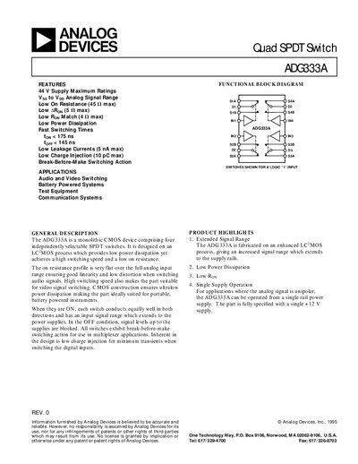 Analog Devices ADG333A Datasheet - cover page