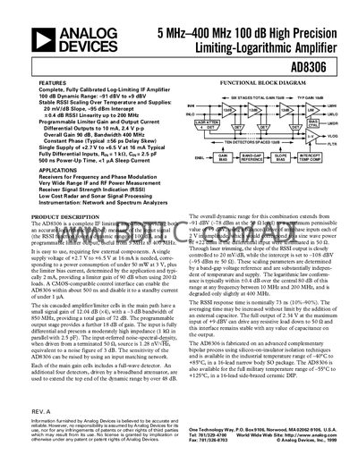 Analog Devices AD8306 Datasheet - cover page
