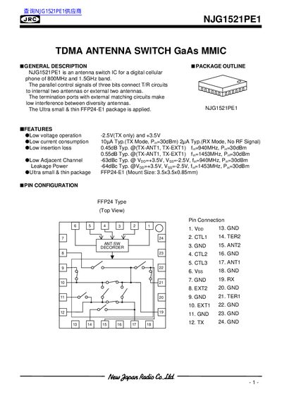 JRC NJG1521PE1 Antenna Switch IC Datasheet - cover page