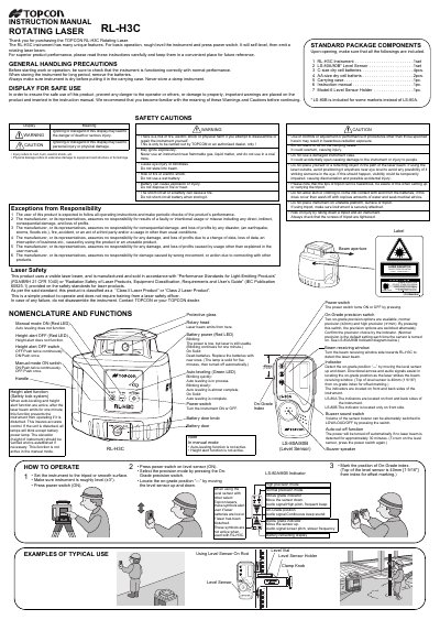 TOPCON RL-H3C Rotating Laser User Manual - cover page