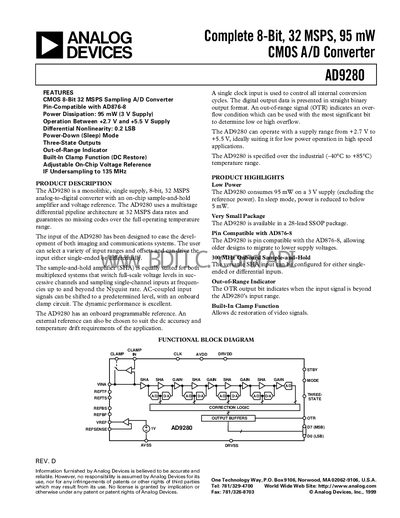 Analog Devices AD9280 Datasheet - cover page