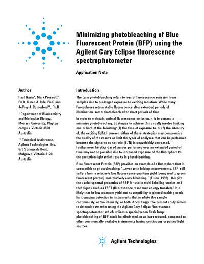 Agilent Cary Eclipse Fluorescence Spectrophotometer Application Note - cover page