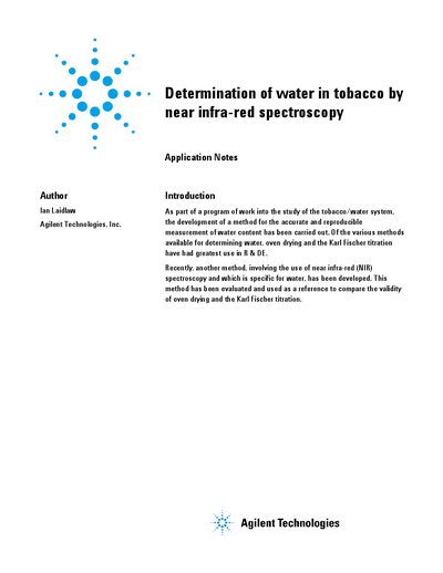 Agilent Cary 5E NIR Determination of Water in Tobacco Application Note - cover page