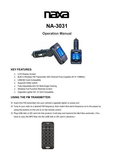 NA NA-3031 FM Transmitter Operation Manual - cover page