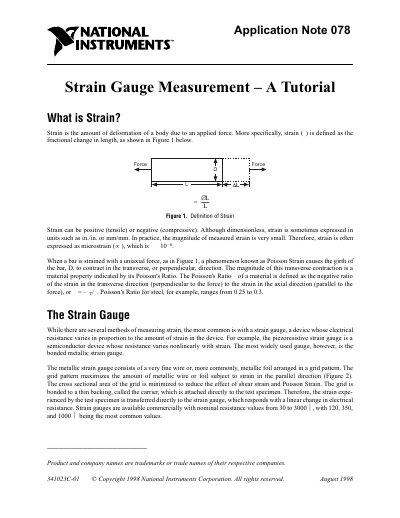 National Instruments Strain Gauge Measurement Tutorial - cover page