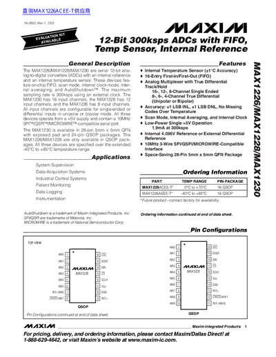 Maxim Integrated Products MAX1226/MAX1228/MAX1230 12-Bit ADC Datasheet