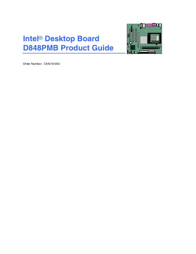Intel D848PMB Desktop Board Product Guide - cover page