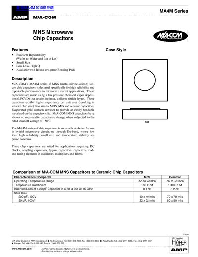 M/A-COM MA4M Series Microwave Chip Capacitor Datasheet - cover page